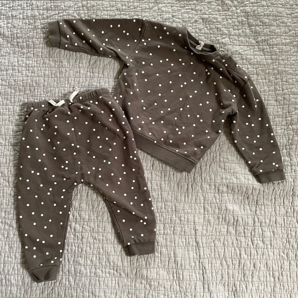 12-18M Quincy Mae Brown with white polka dots set